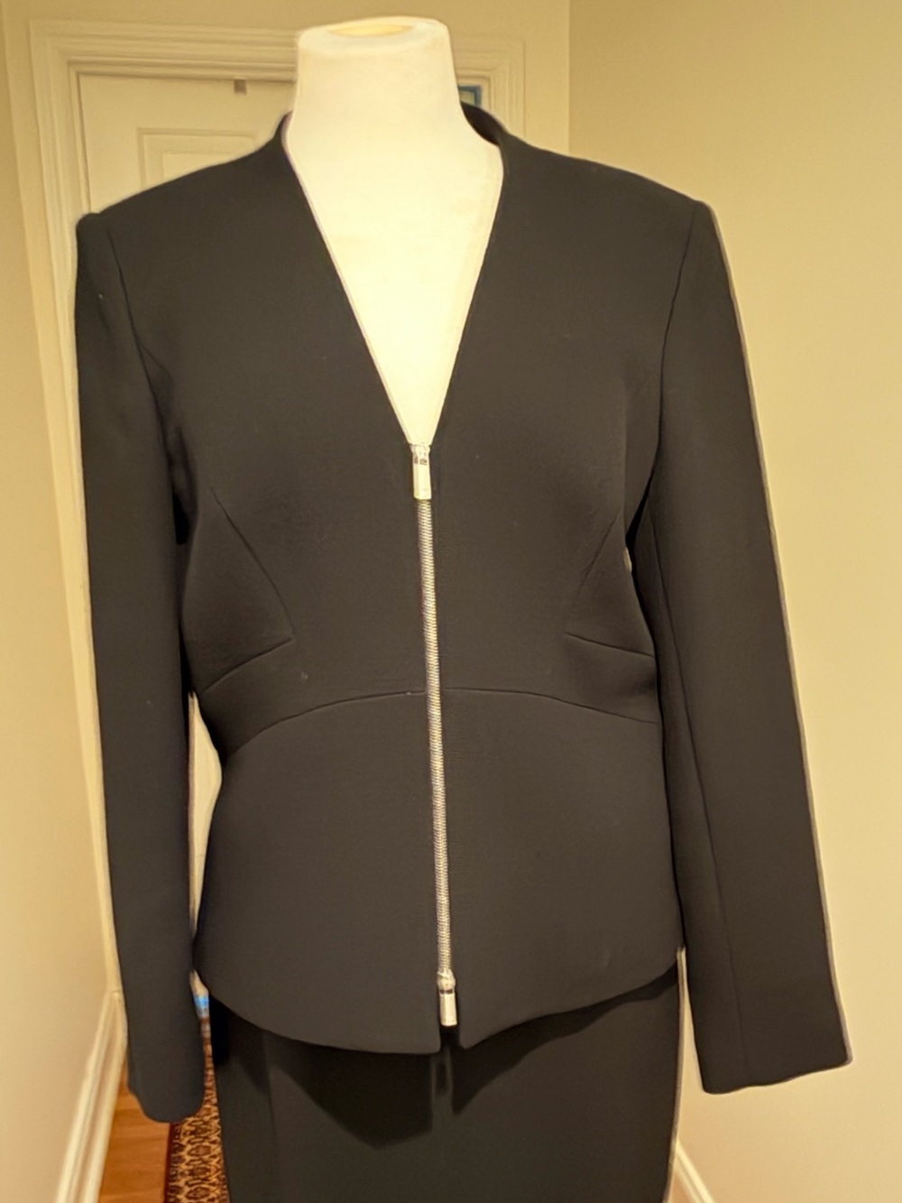 Lafayette 148 New York Black Zip-Front Blazer and Skirt Set